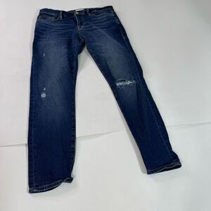 FRAME Jeans Womens 28 Le Garcon Straight Mid Rise Medium Wash Denim Distressed